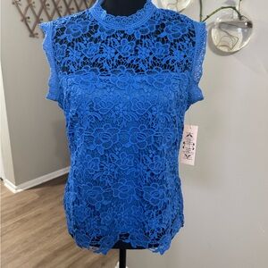 Nanette Lepore Women's Sleeveless Mockneck Lace Top w/ Exposed Zipper